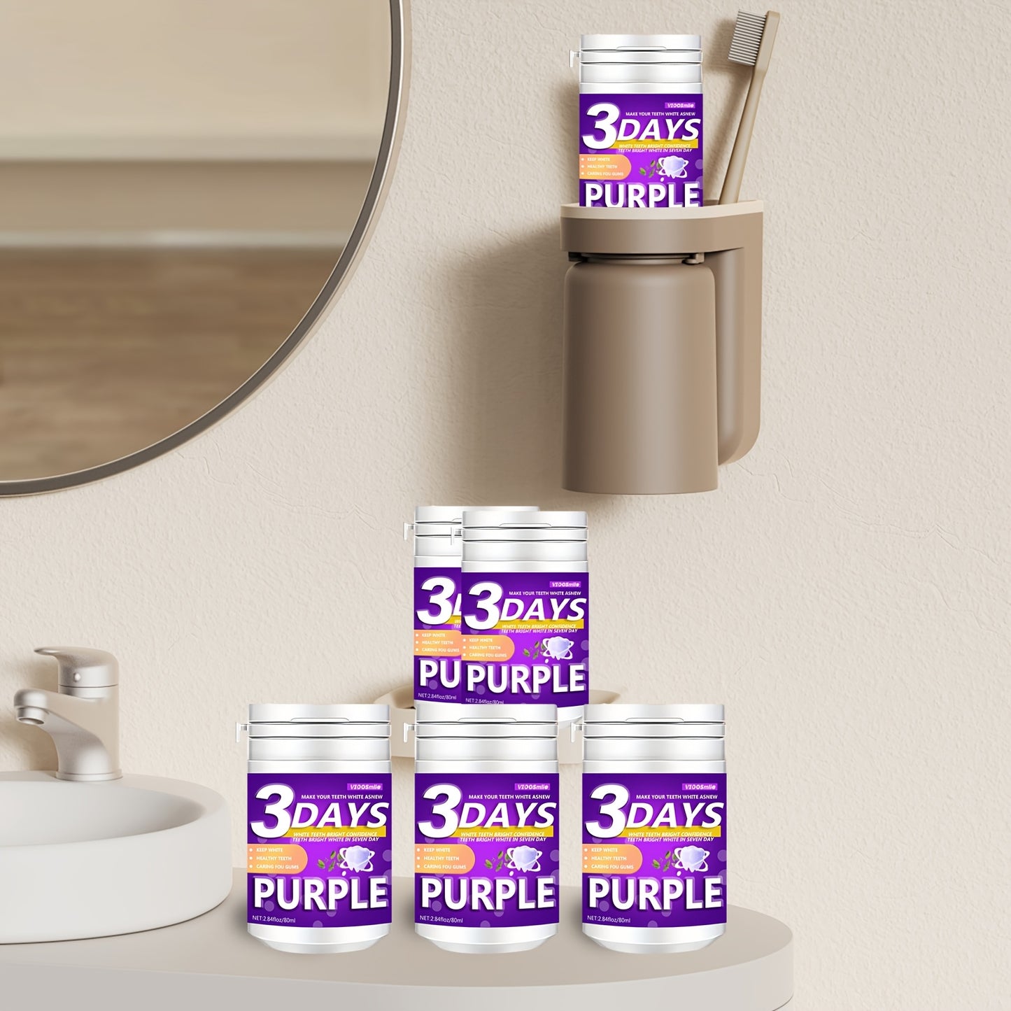 Vidosmile Purple Tooth Powder 80ml: Natural teeth whitening with honeysuckle flower & mint, baking soda brightening, gentle oral care for fresh breath & healthy gums.