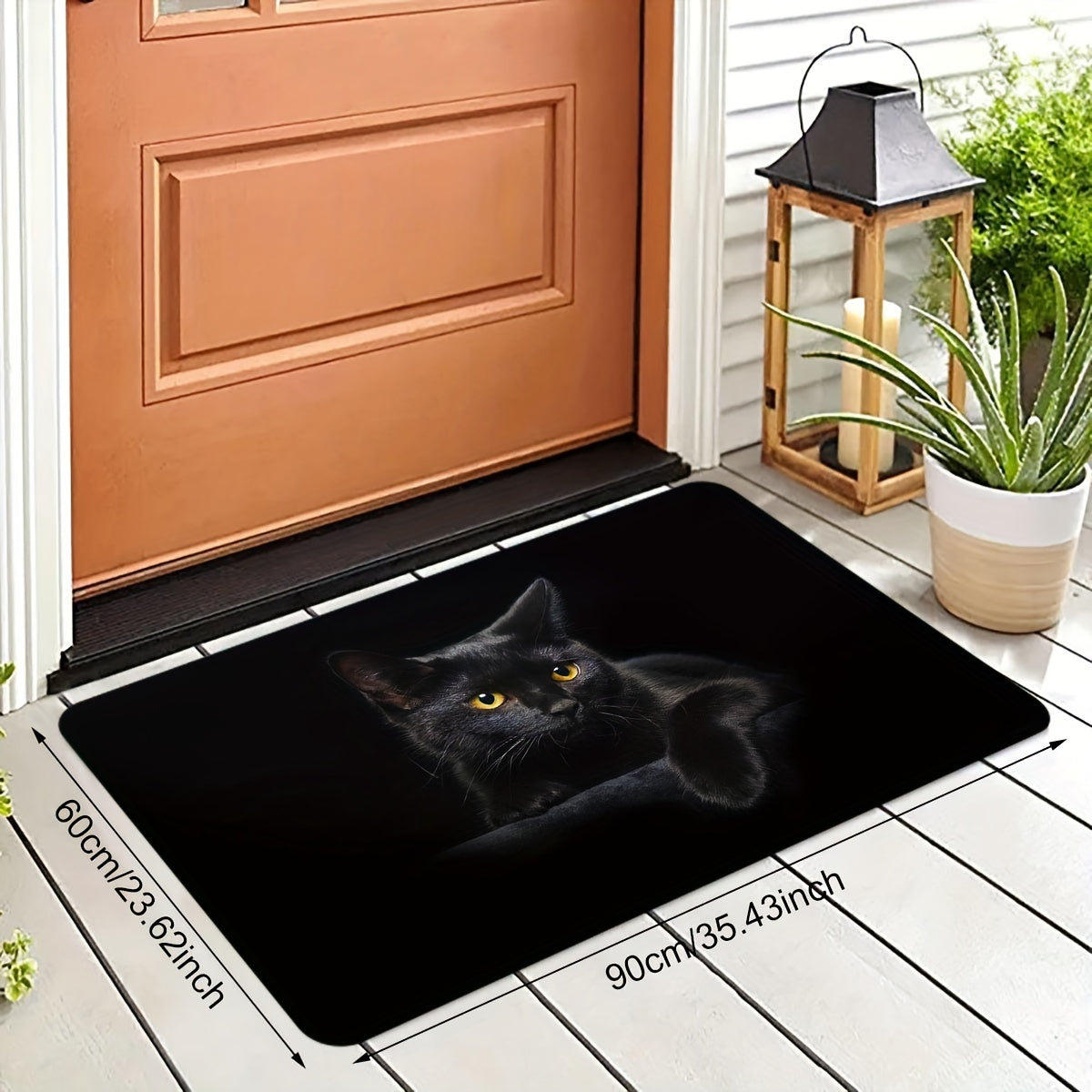 Adorable Black Cat Print Doormat: Anti-Slip, Stain-Resistant, Cozy Polyester Rug for Home, Kitchen, Bedroom, Restaurant, Daycare, Office, and Decor