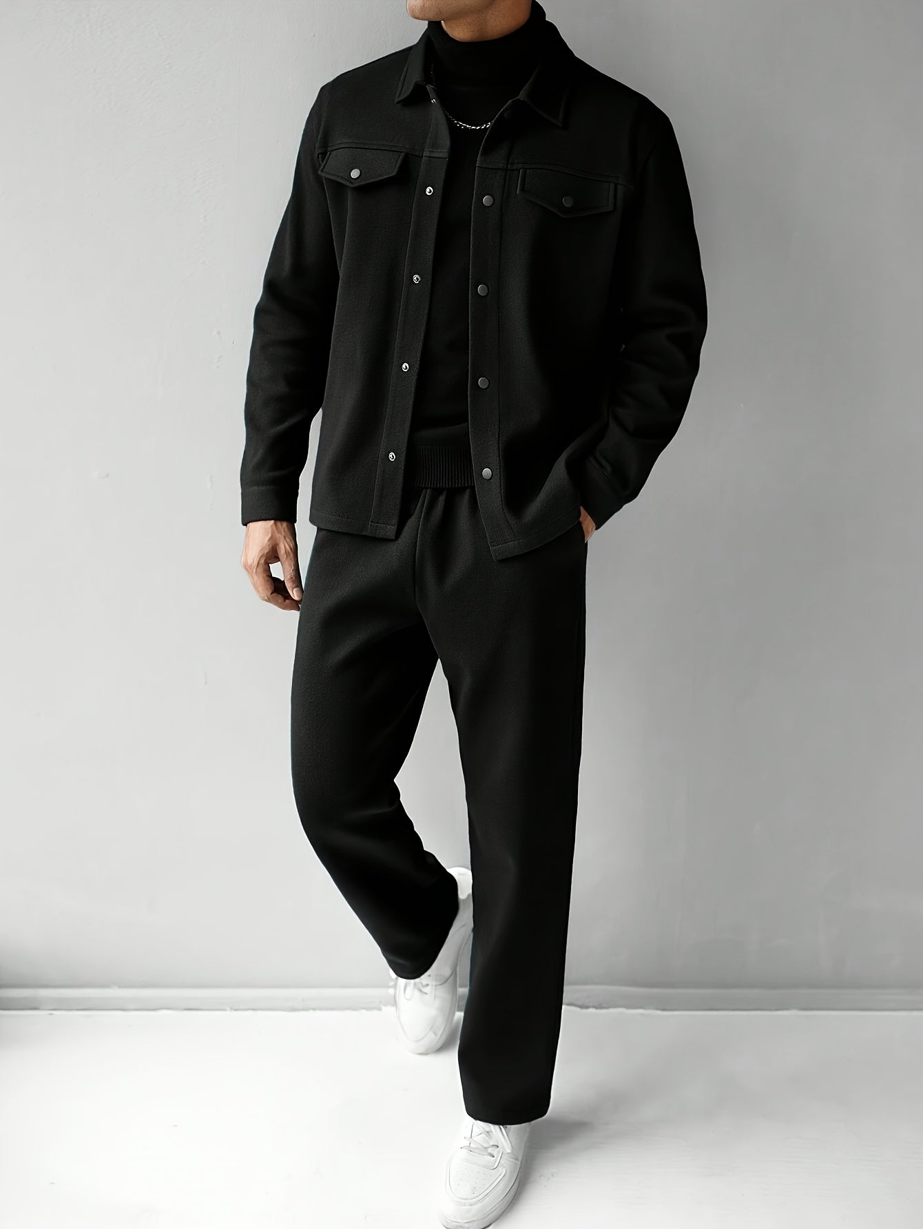 Casual wear men's two-piece outfit in solid colors for autumn.