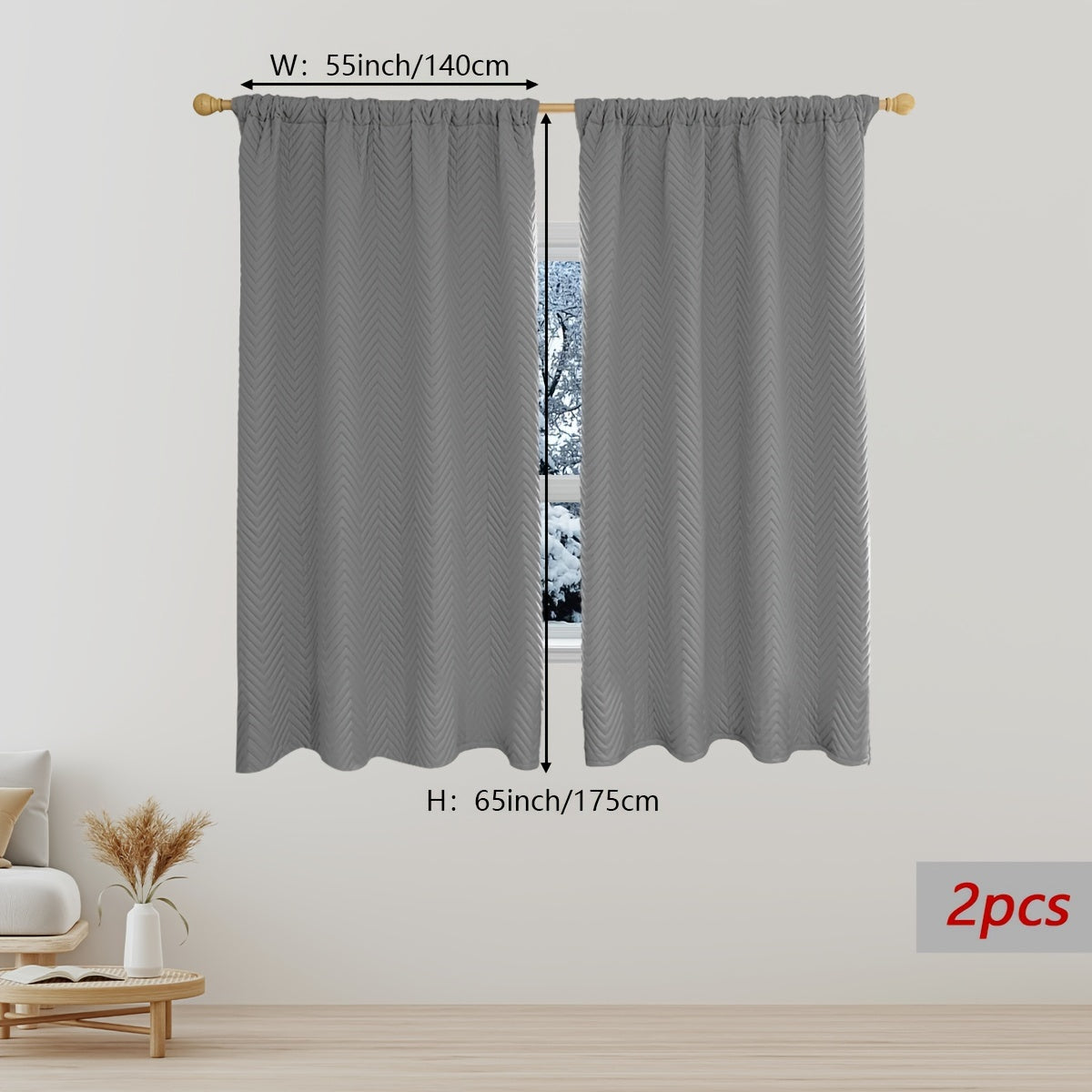 Stay warm and cozy this winter with our 2-piece set of thick curtains. These soundproof and windproof blackout drapes feature a stylish geometric twill weave and are made from 100% polyester. They are designed with a rod pocket and can also be hung using