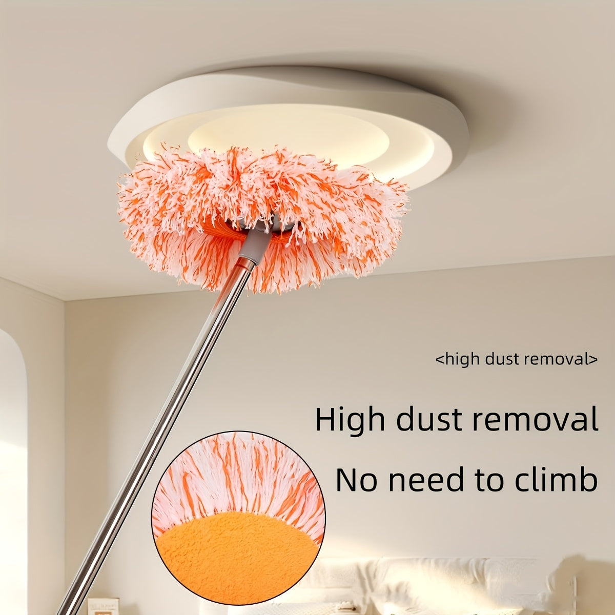 Rotatable Microfiber Dust Mop for Ceiling, Ideal for High Dust Removal, No Electricity Required - Perfect for Living Rooms, Bedrooms, Bathrooms, Outdoors, and Car Cleaning