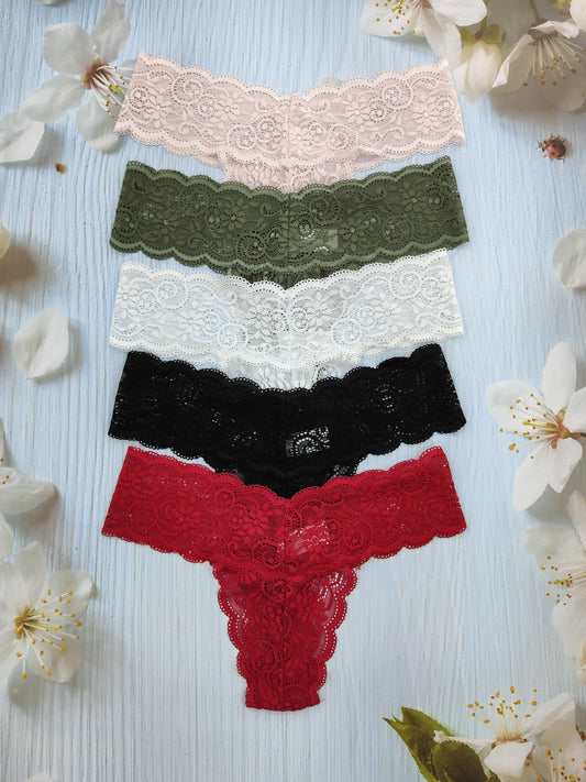 5-pack Women's Low-Rise Lace Thong Panties