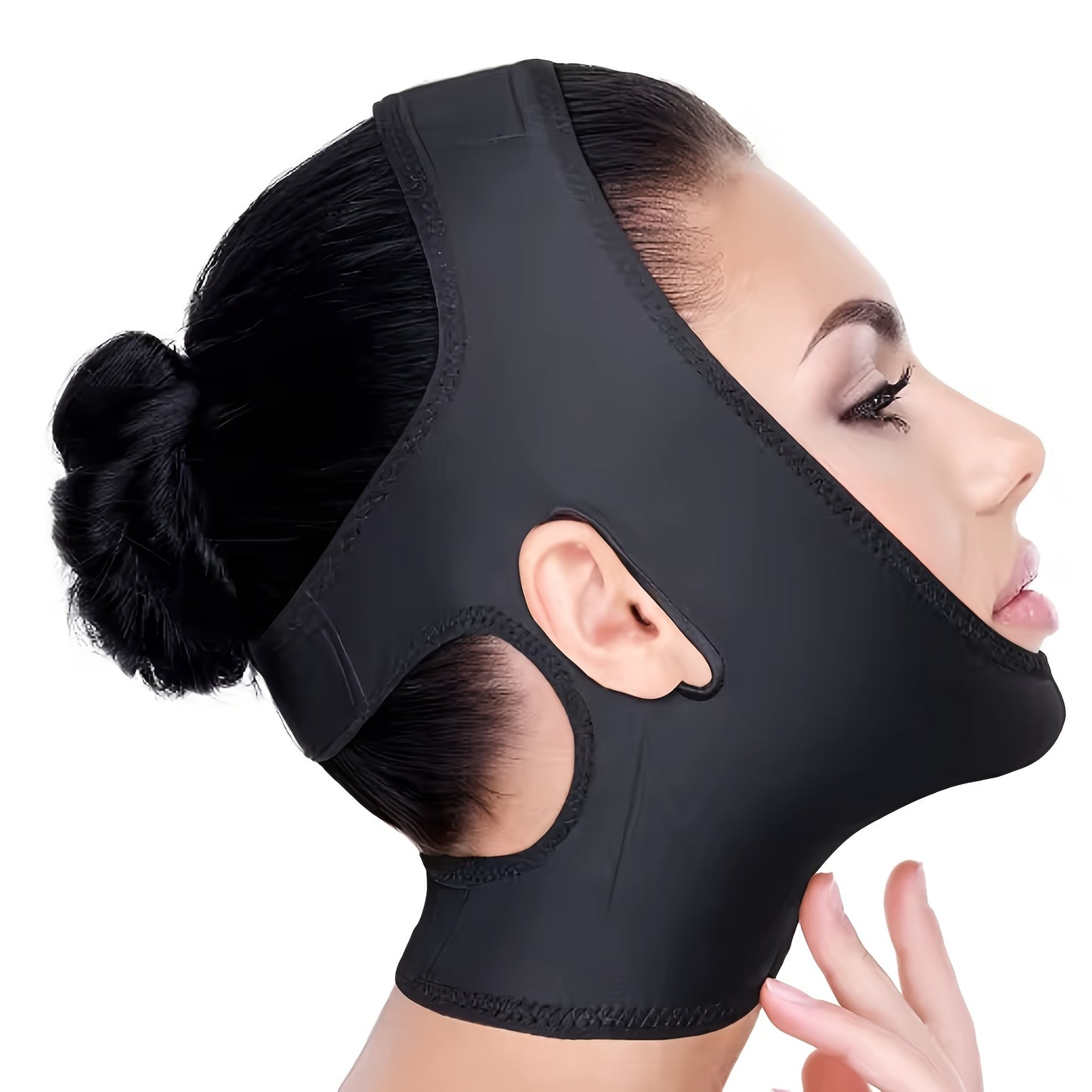 Hypoallergenic V-Line face strap for shaping, lifting, & slimming, with breathable fabric & invisible stitches.