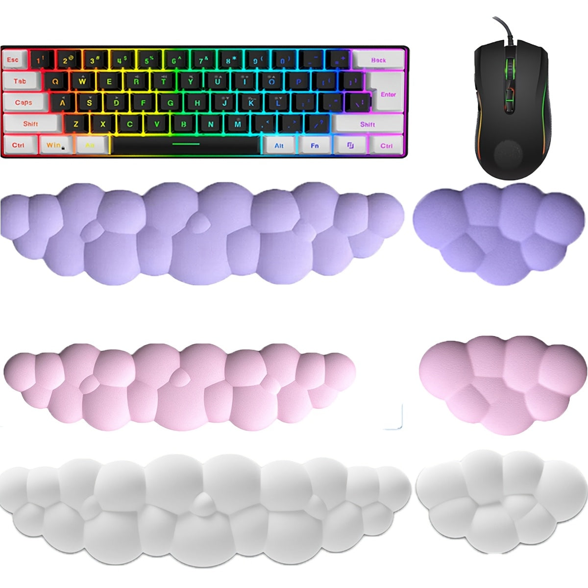 2pcs Ergonomic Memory Foam Wrist Rest with Cloud Design Comfort Support for Keyboard, Pain Relief, and Flexible Cushioning for Home Office or Gaming.