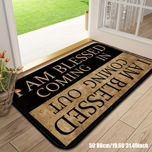 Blessed Lettering Doormat with Non-Slip Backing - 40x60cm, 150g, 2cm Thick, Polyester Crystal Velvet Material, Soft and Durable Decorative Mat for Home, Living Room, Bedroom, or Entryway - Hand Wash Only.