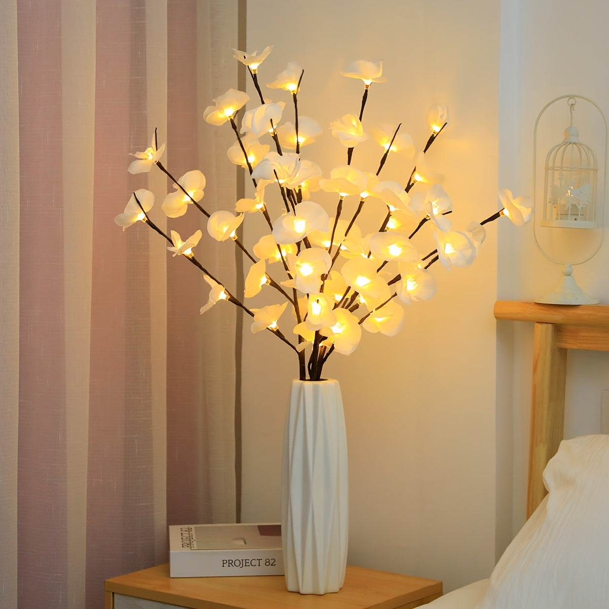 White Phalaenopsis LED light tree, battery-operated, suitable for various occasions and indoor decorating.