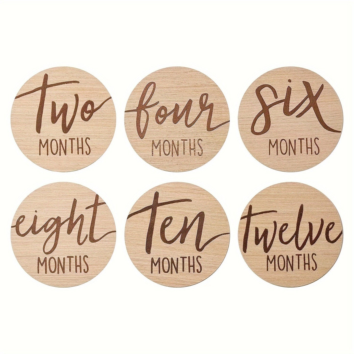 Set of 6 Wooden Double-sided Milestone Cards includes monthly milestone cards from 1-12 months, perfect for capturing photography milestones. Also includes first year growth cards, pregnancy journey milestone cards, and can be used as youngsters' gift