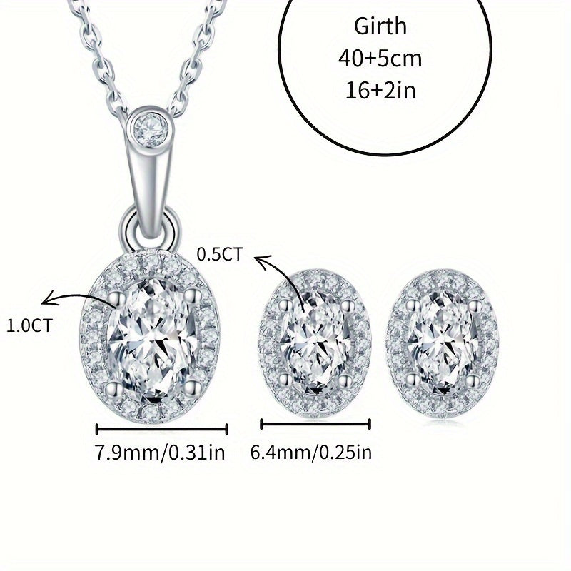 Indulgent S925 Sterling Silver Moissanite Necklace and Earrings Set, -Plated - Ideal for Holiday Celebrations, Festivals, and Night Out Events