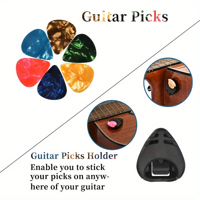 13pcs/Set, includes Guitar Beginner Accessories Set with premium Guitar Capo, Tuner, 10 Free Plectrums, Plectrum Holder. Perfect for fast, accurate tuning on any guitar.