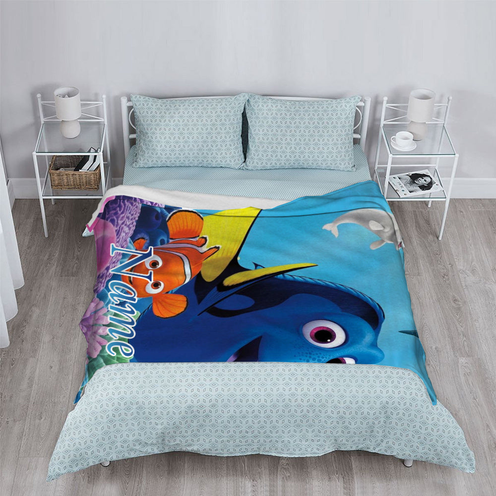 Personalized Finding Nemo Flannel Blanket - Soft and Cozy Throw with Dory and Marlin Print - Custom Name Option, Perfect for Bed, Sofa, Camping, Car Rides, and Movie Nights - Ideal Gift for Valentine's Day & New Year Celebration