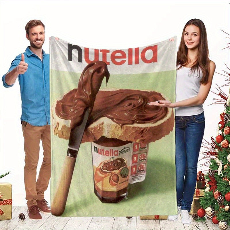 Luxurious Nutella Chocolate Lover Themed Printed Blanket - Perfect for Anime Lovers. Made with Glam Style Anime Flannel Non-Woven Fabric, this blanket is warm and cozy for all seasons. Use it in your living room, bedroom, bed, sofa, or take it on a