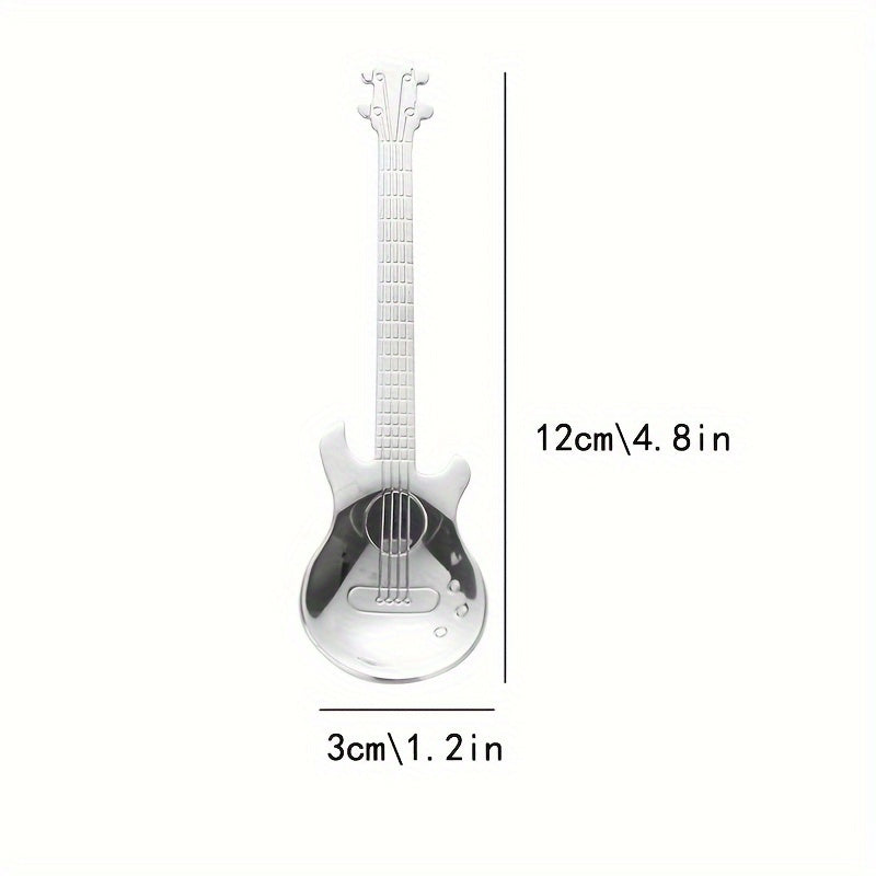 Stainless steel guitar-shaped spoon for coffee, tea, desserts, and ice cream. Perfect for kitchen accessories and supplies.