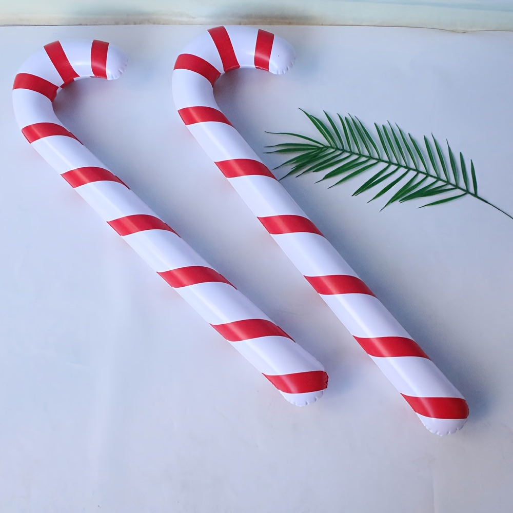 Set of 4 giant inflatable candy canes for festive holiday decor, no electricity required, perfect for New Year's parties.