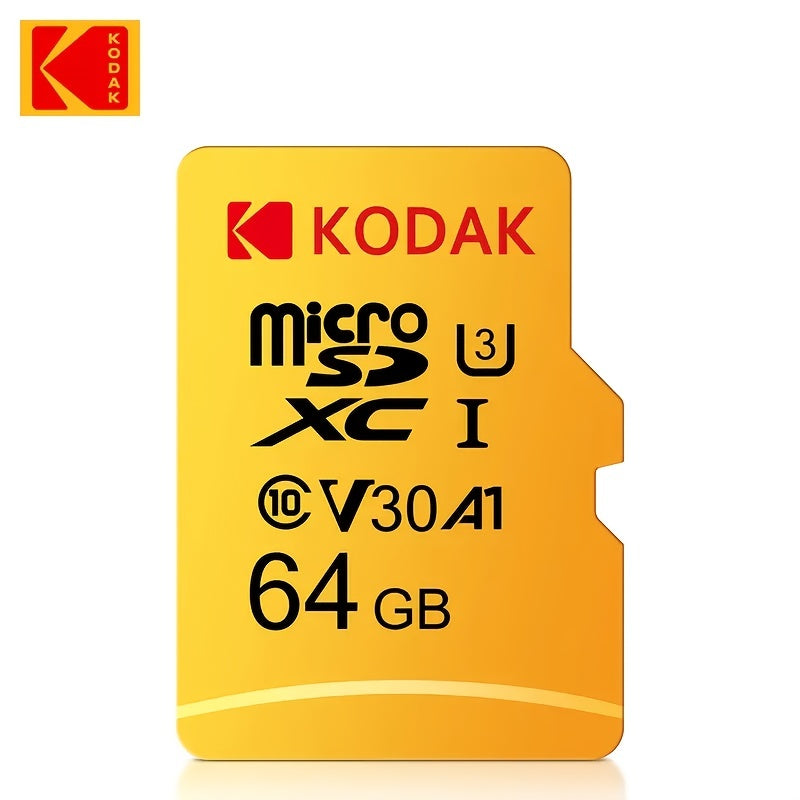 KODAK MicroSDXC memory card for high-speed 4K video recording, available in 64GB/128GB/32GB sizes. Ultra performance, no battery needed.