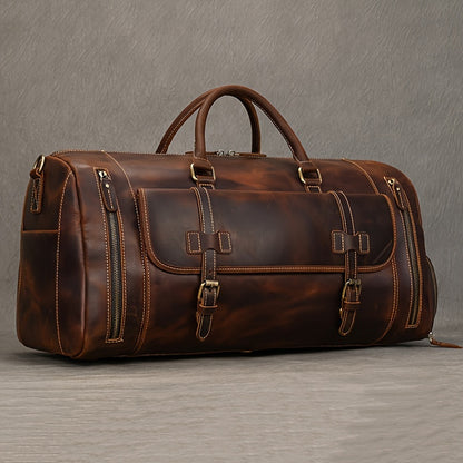 Genuine cowhide leather duffel bag for men, retro fashion handbag - 57.91 cm