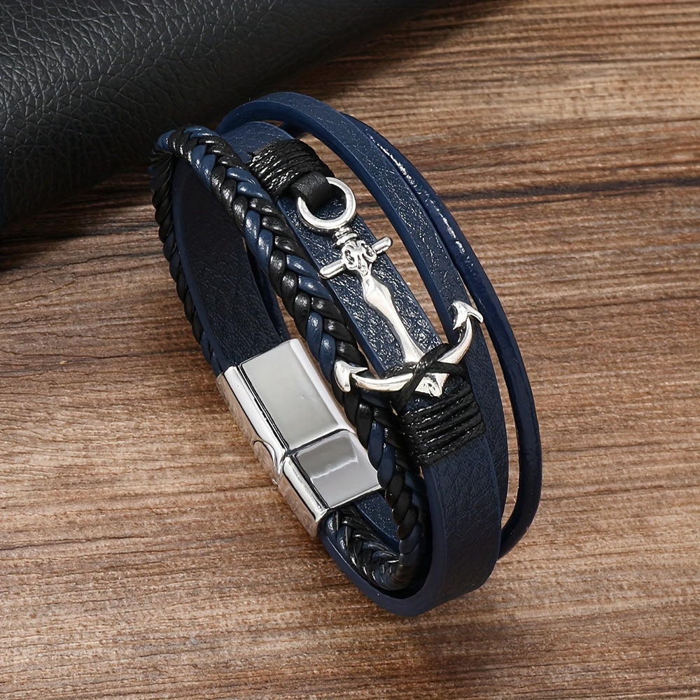 Chic and Minimalist Anchor Design PU Leather Bracelet for Men