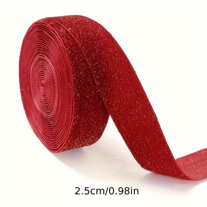 4.57m Red Velvet Ribbon with Glitter Accents - Perfect for Valentine's Day, New Year's, Gift Wrapping, Wreaths, Bow Decorations, and Flower Bouquets.