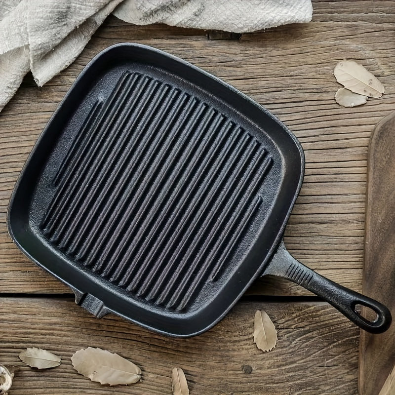 Cast Iron Grill Pan Skillet with Oven Safe Non-Stick Coating and Cast Iron Handle - Perfect for Grilling Steaks and BBQ Meats - Induction Ready Cookware