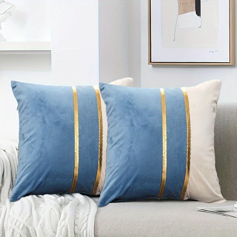 Golden Velvet Embossed Square Cushion Cover - Soft and Luxurious, Suitable for Home, Bedroom, Car, and Living Room Decor (Pillow Core Not Included) - 2 pieces