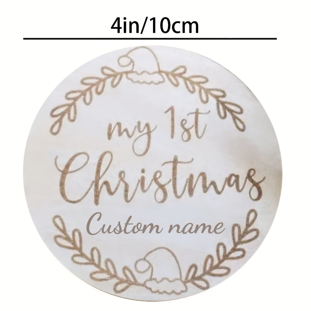 Custom Engraved Wooden Milestone Sign for Baby's First Christmas, Personalized Name Announcement, Round Holiday Keepsake, Photography Prop for Newborns - 1 Piece