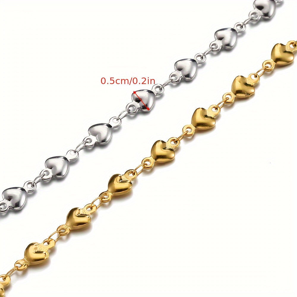 Heart Beads Stainless Steel Chain, 1 meter long (39.37 inches), ideal for jewelry making