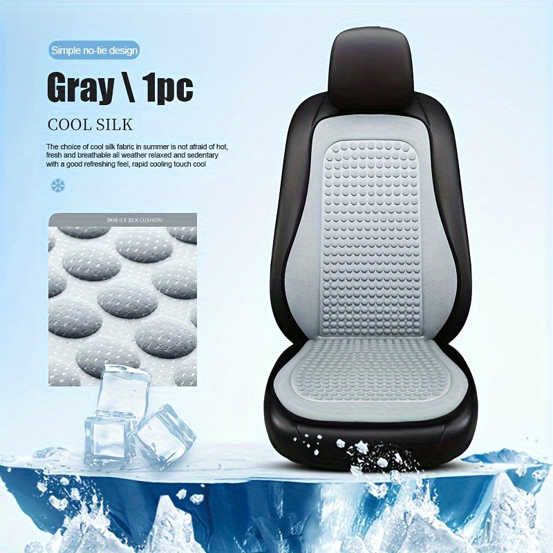 Cooling car seat cushion with breathable fabric, easy install and no-tie design for all seasons.