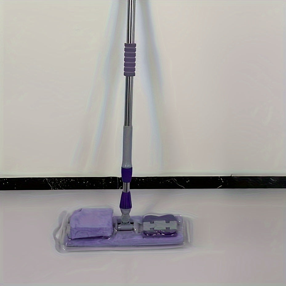 Speedy Delivery and Top-Rated! Extra Large Flat Mop Set featuring Stainless Steel Handle, Ideal for Bedroom, Kitchen, Living Room, and Wall Cleaning. Includes 2 Reusable Pads.