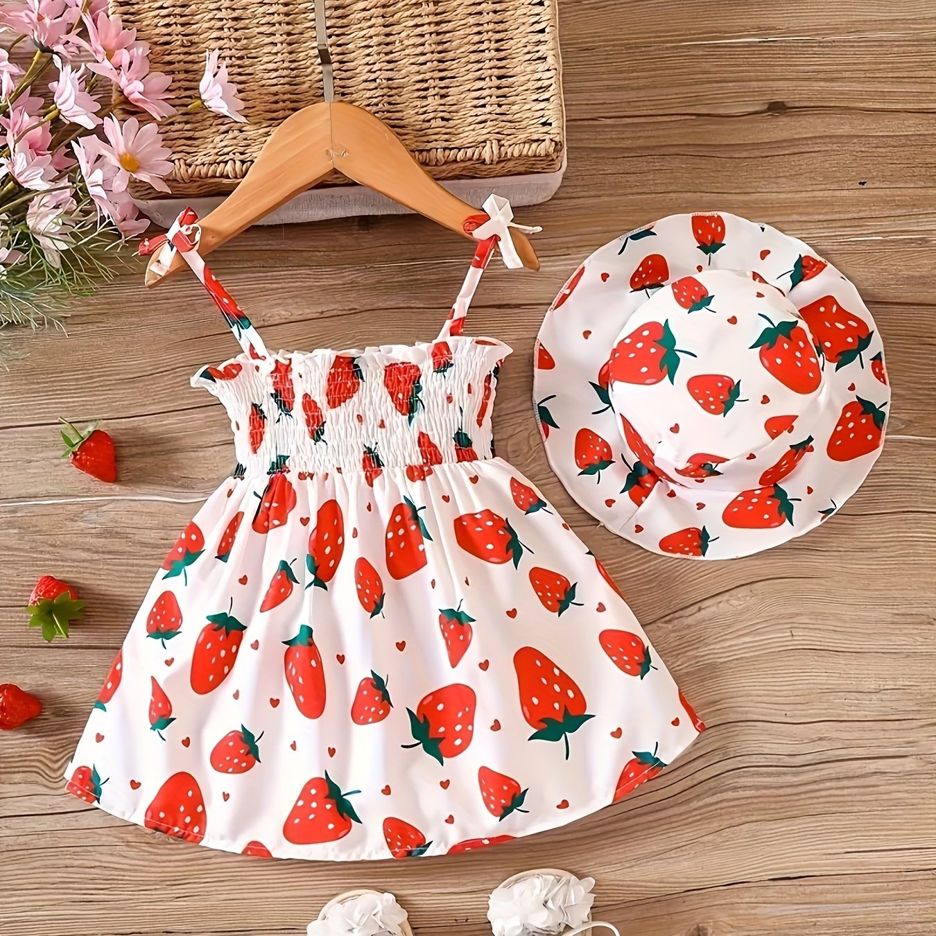 Cute baby dress set with fruit cartoon print, perfect for daily wear or special occasions - makes a great gift for infant and toddler girls.