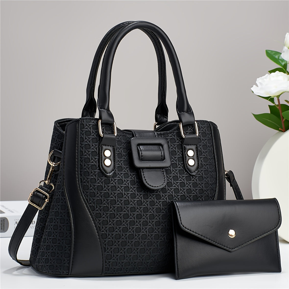 New Two-Piece Set Fashion Handbag for Women with Woven Design, High Appearance Level, and Large Capacity