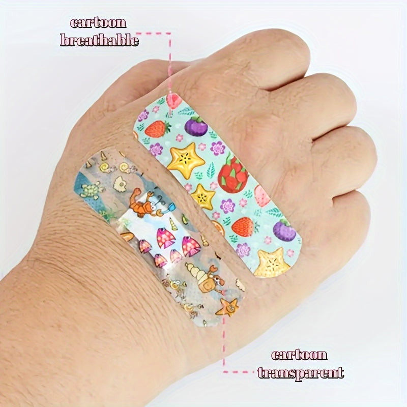 100 waterproof adhesive bandages featuring cartoon animal patterns made of cotton - ideal for outdoor medical use.