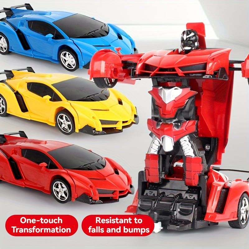 Kids Transforming RC Car Toy, ABS Plastic, One-Click Robot Drift Race Vehicle, Remote Controlled Sports Car, Police Car, Gift for Boys for Winter