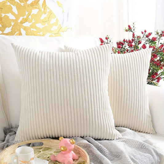 2 pieces of corduroy square cushion covers with single-sided printing in short plush material. Perfect for decorating your home, bedroom, car, living room (pillow core not included).