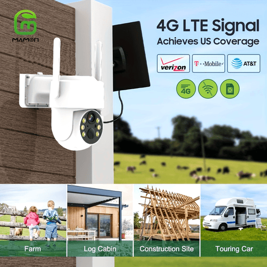 Advanced 4G LTE Wireless Security Camera: High Definition 2K 4MP Color Night Vision, Wide 355° Pan & Tilt Capability, 2 Way Communication, PIR Motion Detection, Built-in Spotlight, Store Footage in Cloud or SD Card, Solar Powered, Easily Connects with