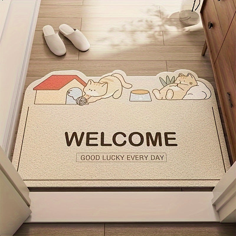 Adorable Puppy-Themed Non-Slip Welcome Door Mat - Plush, Easy-to-Clean PVC Entry Mat featuring Charming Dog Designs, Resistant to Stains, Ideal for Home Decor, Pet-Lovers Mat