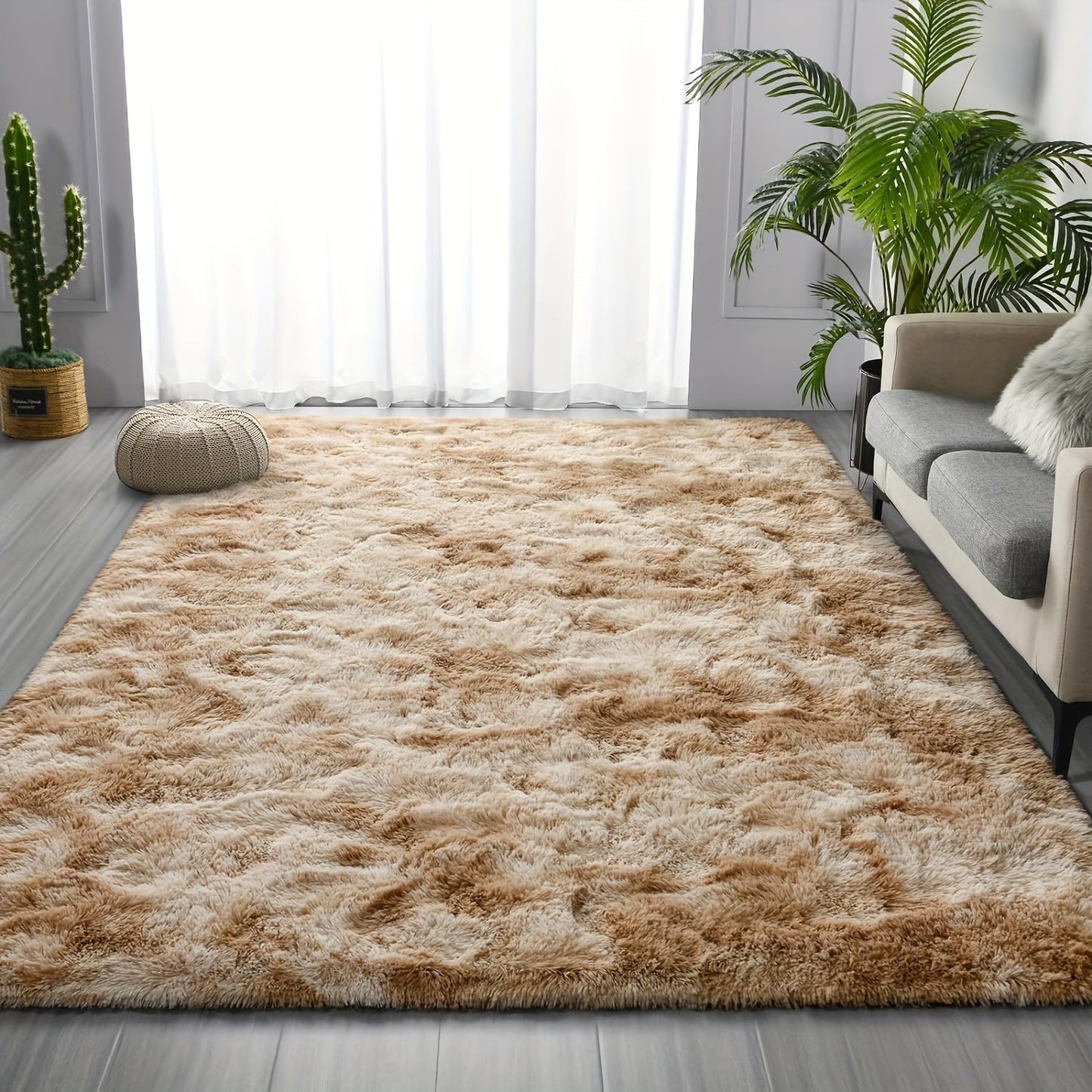 Large Soft Comfort Long Shaggy Faux Fur Area Rug with Hand-Washable Indoor Polyester Plush Carpet. Versatile for Living Room, Bedroom, and Public Spaces. Easy Maintenance with Modern Gradient Design.