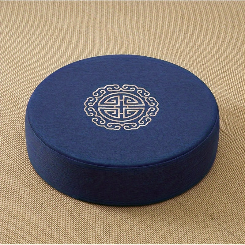 Round pouf Tatami floor pillow with non-electrical comfort design, featuring 1 piece of traditional woven fabric sponge padding for meditation.