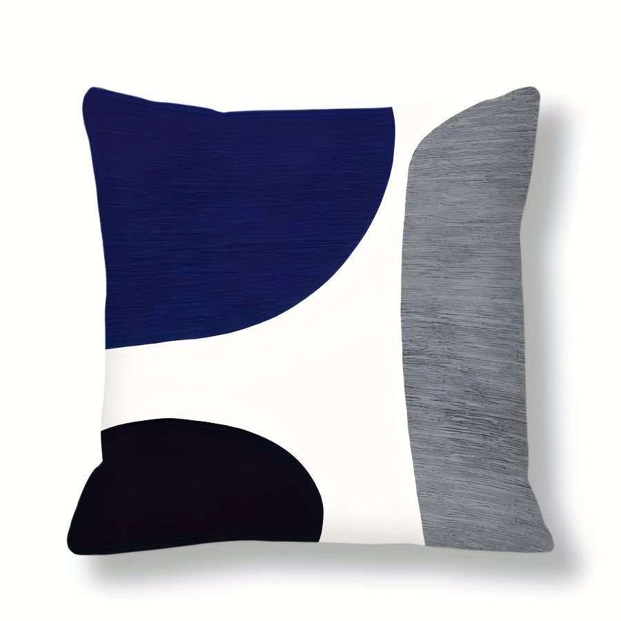 Chic Navy Blue & White Geometric Throw Pillow Cover, 1 Piece, 44.96cm Square, Modern Boho Decor with Zipper Closure, Made of Machine Washable Polyester, Perfect for Living Room & Bedroom - Insert not Included