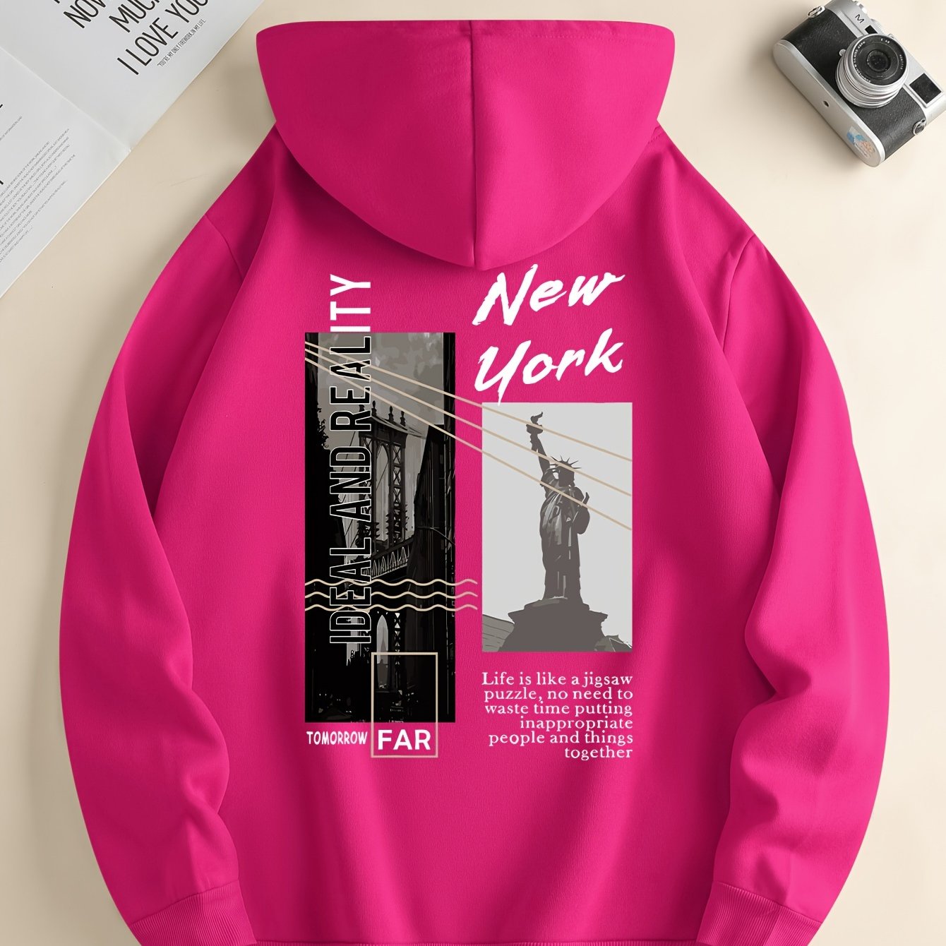 NYC Print Hoodie, Stylish Men's Graphic Pullover for Winter and Fall, Ideal Gift