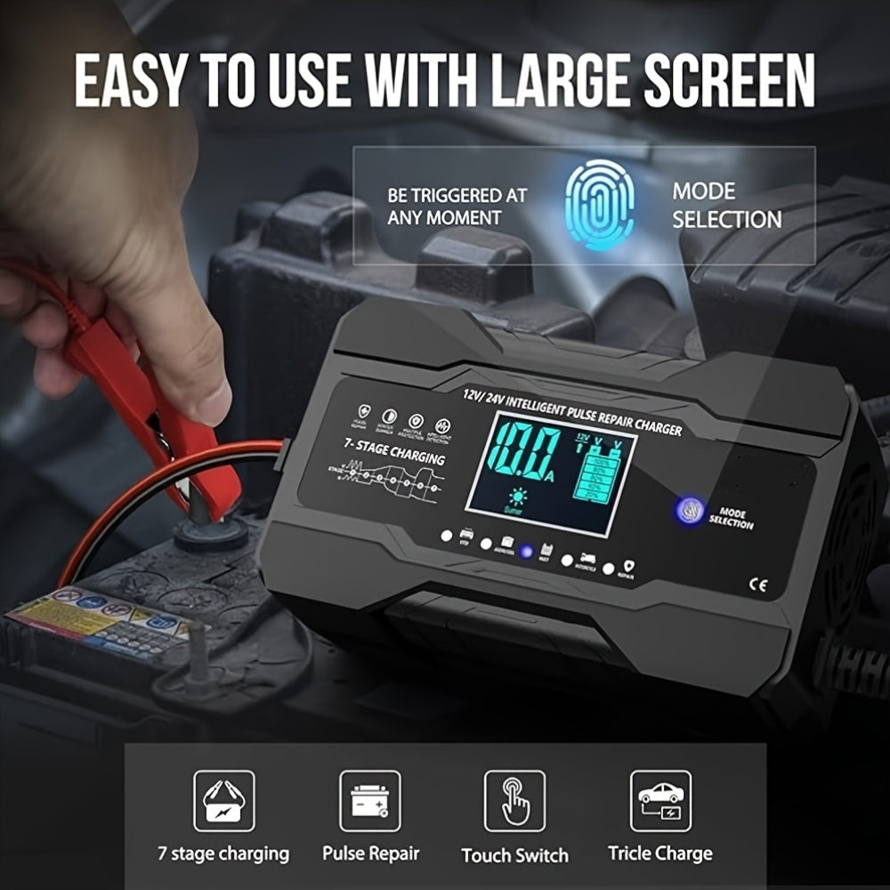 RJTIANYE 180W Intelligent Pulse Repair Charger for 12V/24V car batteries with multi-protection and electric stop function.