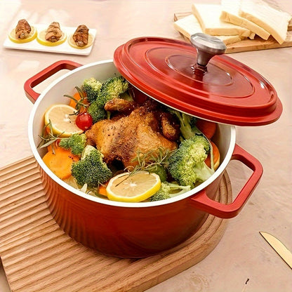 [Highly-Rated Option] Spacious Enamel Dutch Oven - Durable Non-Stick Aluminum Cookware Set, Versatile Casserole Stew Pot for the Kitchen