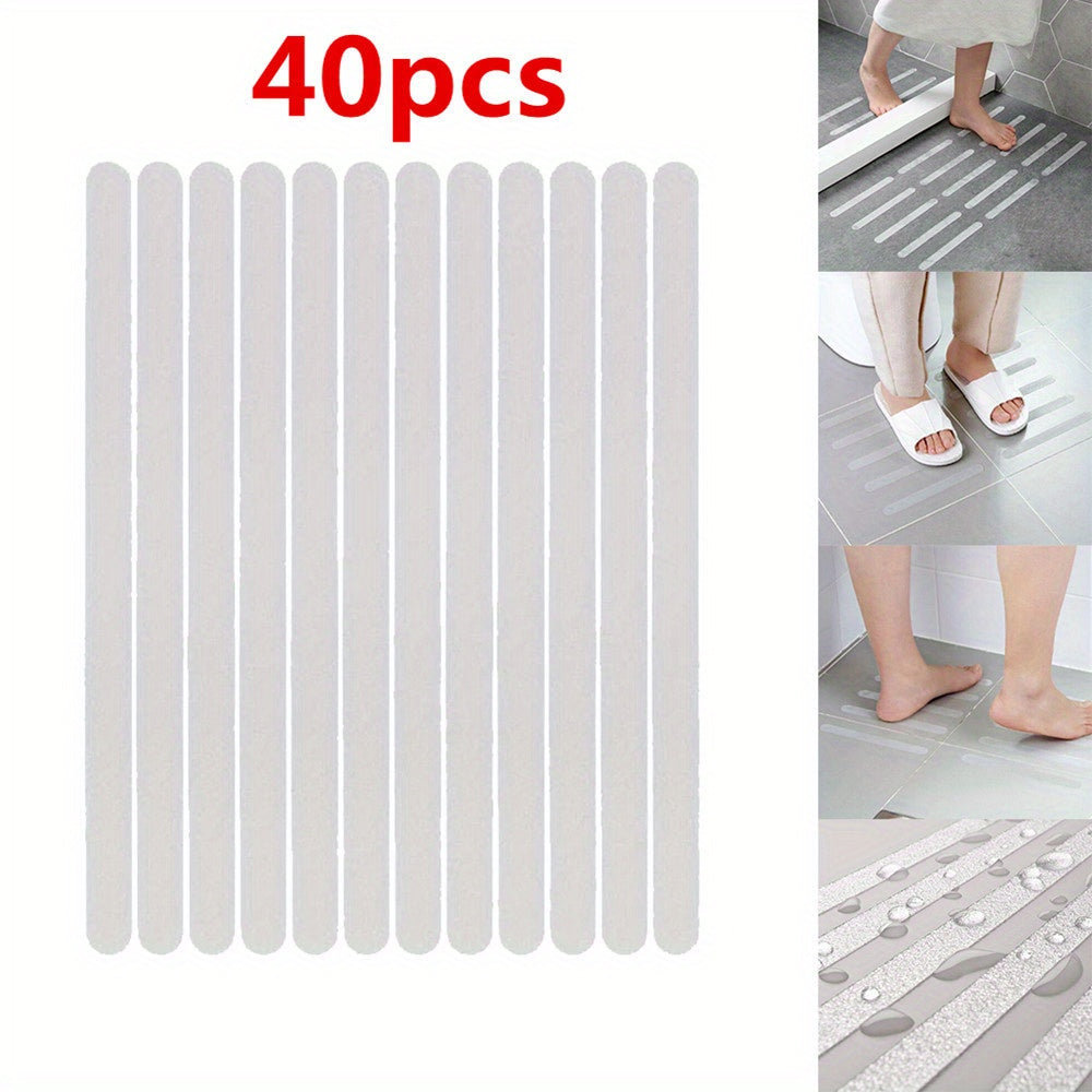 Bathroom Transparent Anti-Slip Stickers Set - Includes 10/20/40 Pieces. These grip stickers are designed to provide a non-slip surface for your bath mat, shower strips, or flooring. Made from PVC material, these stickers ensure safety in the bathroom.