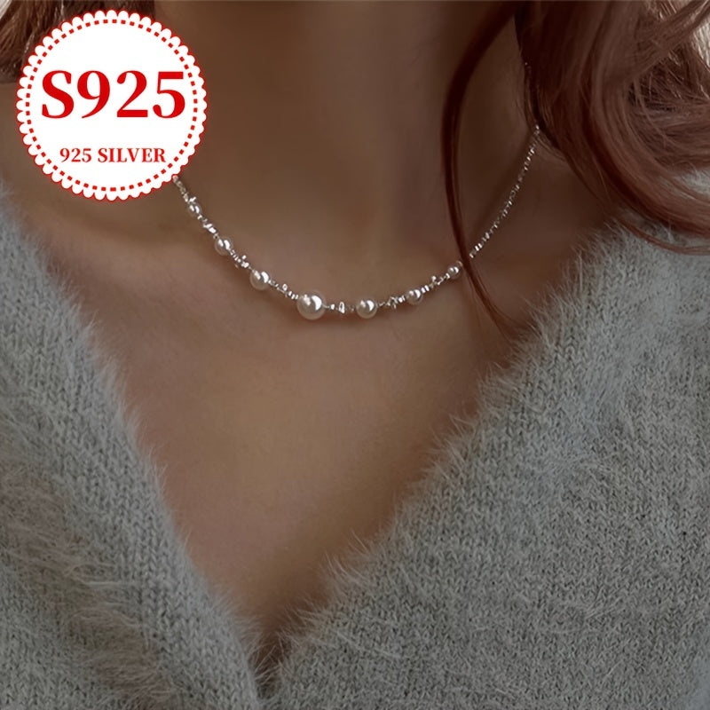 A stunning and one-of-a-kind pearl necklace crafted from lustrous S925 silver, tailored for the modern woman. Ideal for special occasions such as proposals, engagements, wedding anniversaries, and Valentine's Day. This elegant and unique design is a