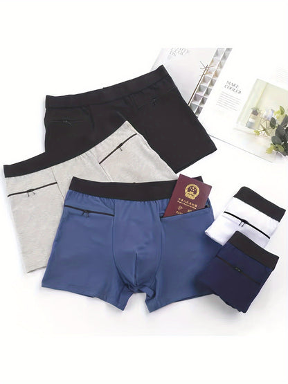 Men's travel underwear with large pockets, square cut, double zipper, and enough space to hide a passport.