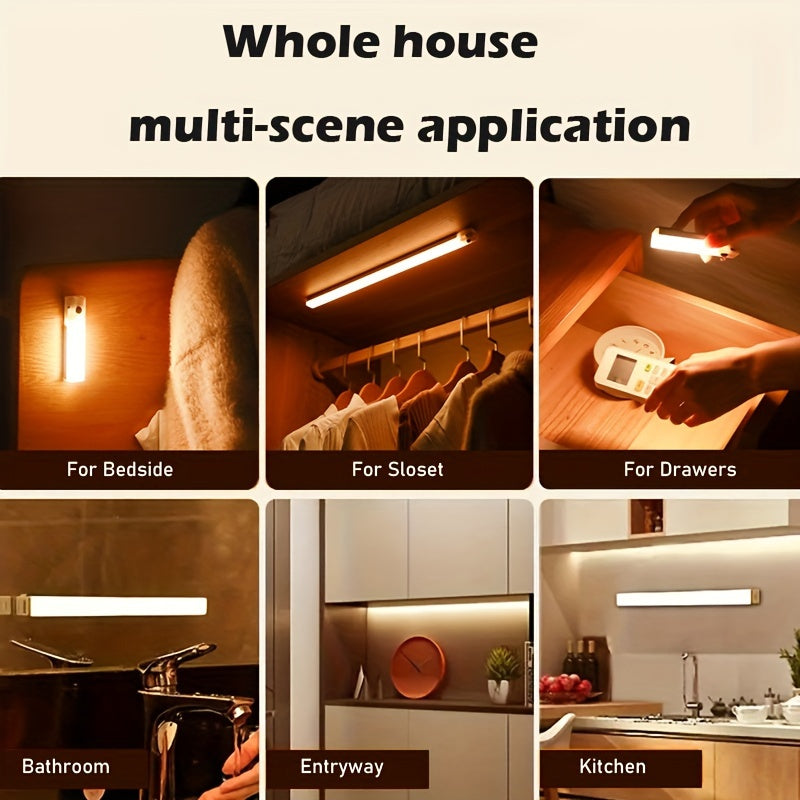 Motion-Activated LED Light Strip - Wireless, Magnetic Mount, USB Rechargeable for Various Spaces