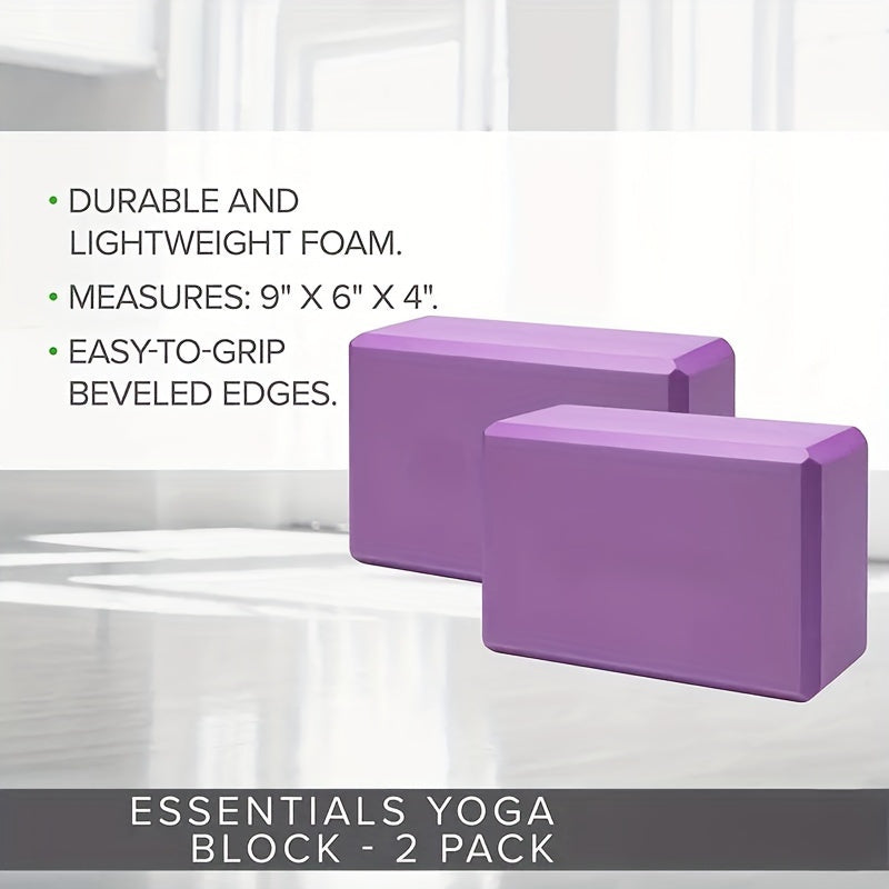 High-Density EVA Yoga Blocks 2-Pack with Beveled Edges for Flexibility in Pilates, Durable and Lightweight