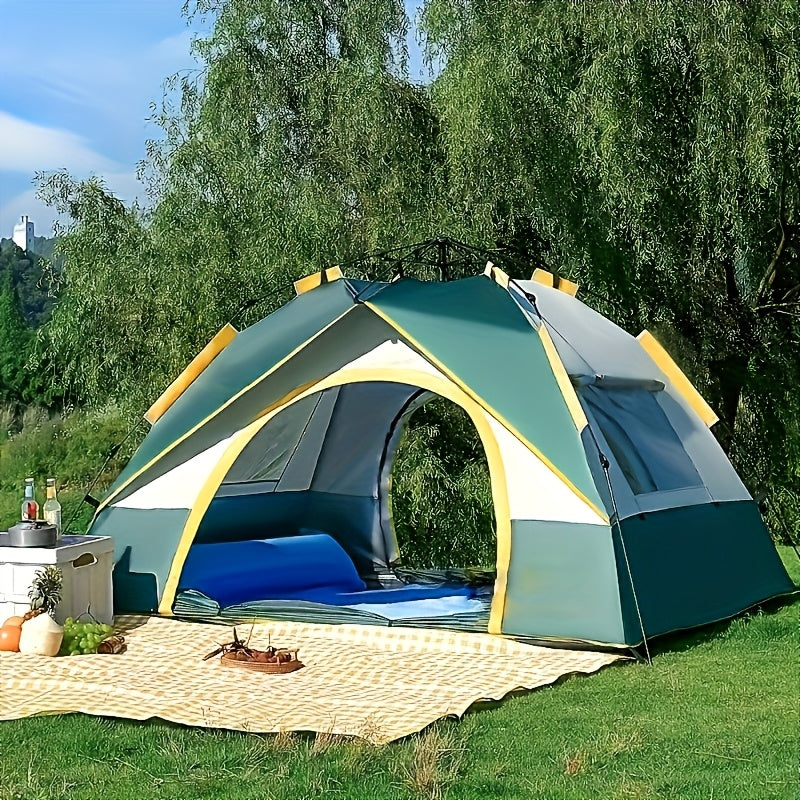 Large double-deck tent with two doors and windows for outdoor camping and leisure. Easy to set up and convenient storage. Can accommodate 3-4 people.