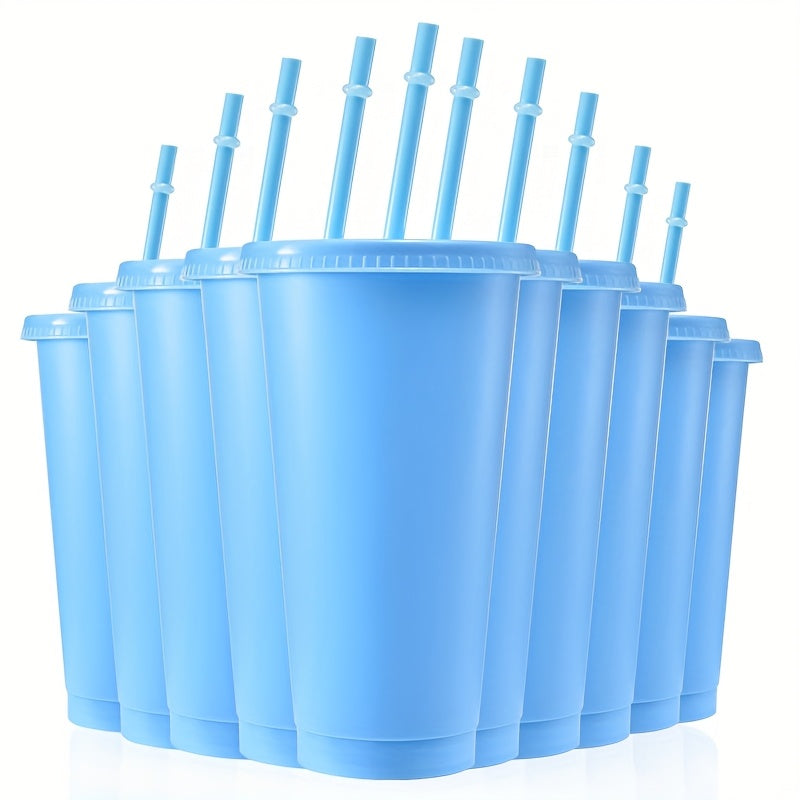 10-Pack BPA-Free Plastic Tumbler Cups with Lids and Straws, 24oz 710ml Round Lightweight Cups for Various Occasions - Hand Wash Only, Great Gifts for Holidays and Graduations.