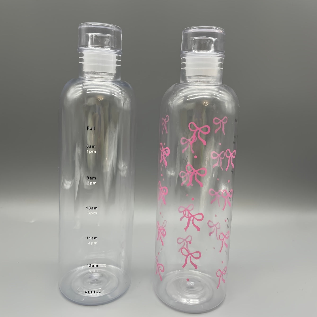 1 or 2 cute Kawaii Bow plastic water bottles, 500ml, with time scale transparency. Ideal for sports, school, or outdoor use.