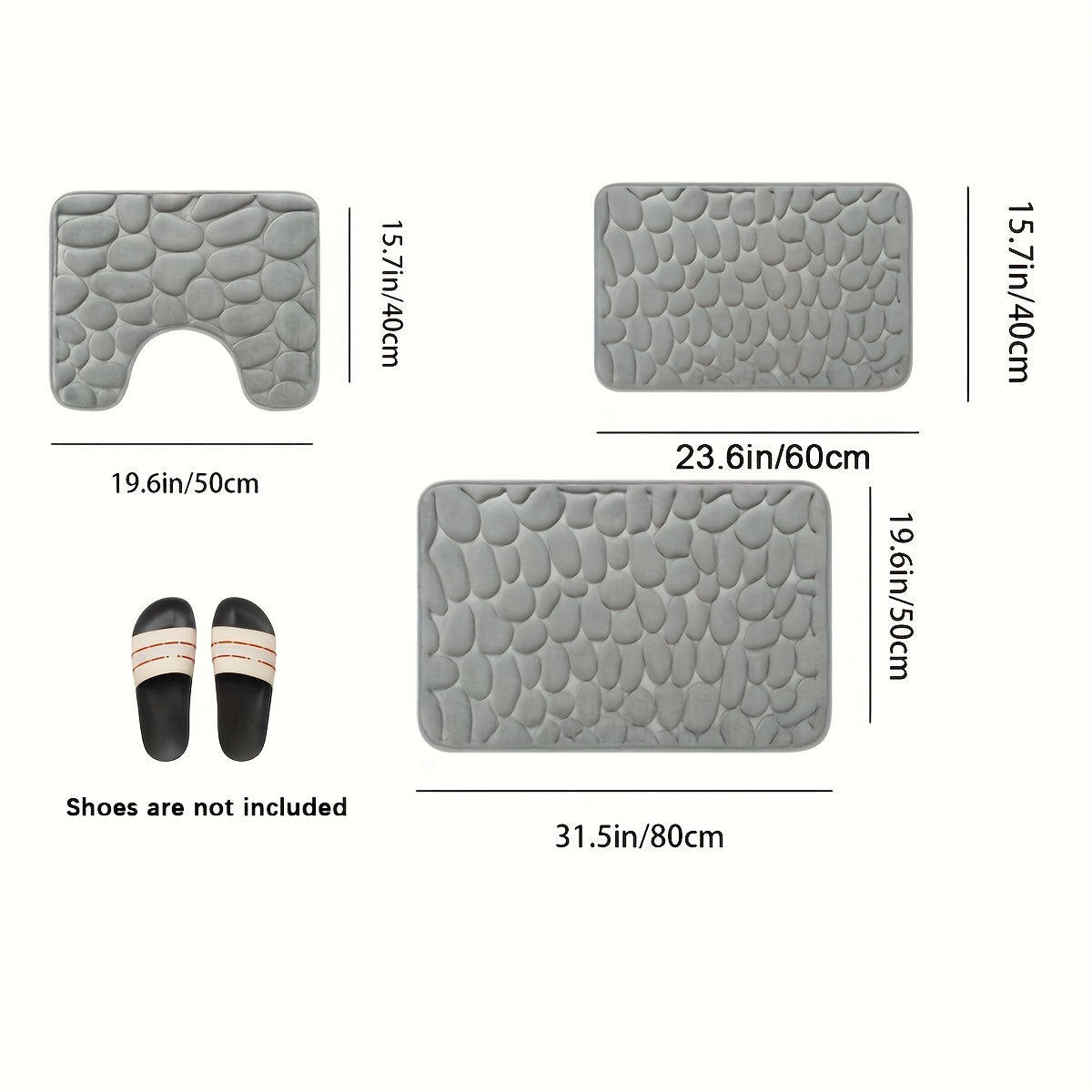 Collection of 1/3 Plush and Highly Absorbent Bath Mats, Including Non-Slip Rugs, U-Shaped Contour Mat, and Toilet Seat Cover. These Mats Feature a Beautiful Floral Embossed Design with Slip-Resistant Backing, Excellent Water Absorption Properties, and