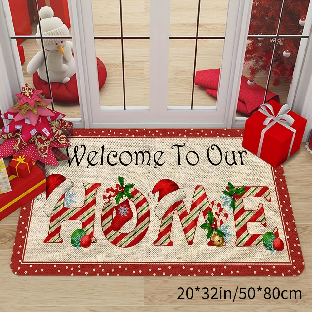 One piece of festive home decor: a multicolored New Year doormat, perfect for adding a creative touch to your kitchen and hallway. This non-slip mat is dirt-resistant and ideal for welcoming guests during the holiday season.